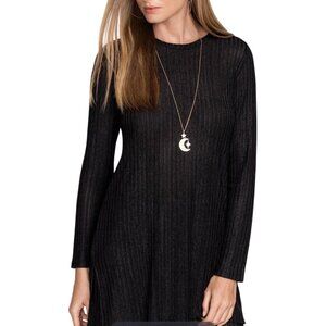 Johnny Was Black Metallic Ribbed Long Sleeve Tunic Top Womens Size Small